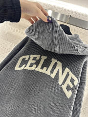 Bagsaaa Celine Homme Logo-Appliquéd Ribbed Wool Hoodie in grey - 2