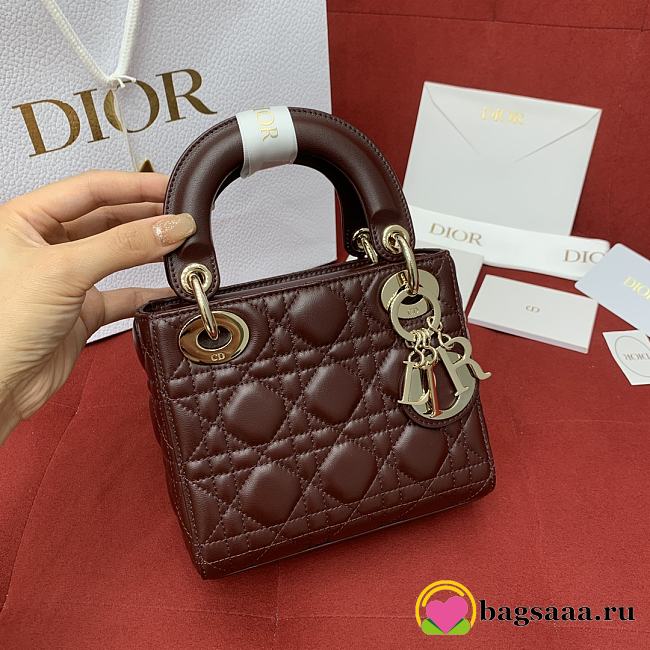 Bagsaaa Mini Lady Dior My ABCDior bag in burgundy lambskin - 17cm - 1