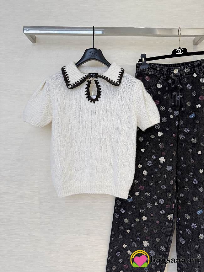 Bagsaaa Chanel Short-sleeved Top Cashmere & Alpaca White P79711 - 1