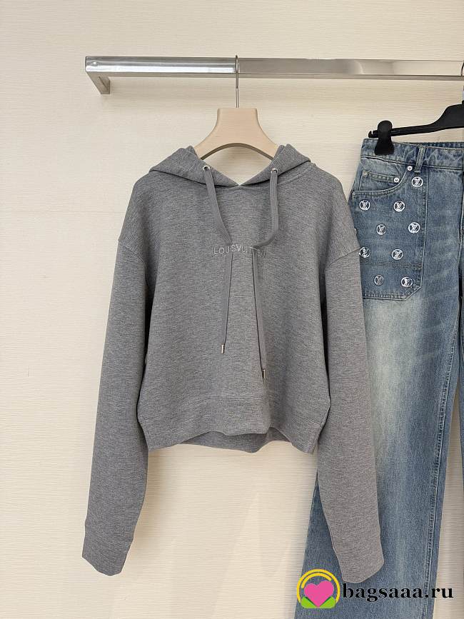 Bagsaaa LV gray cropped hoodie - 1