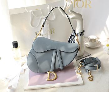 Bagsaaa Dior Saddle Bag with Strap Light Blue Grained Calfskin - 25.5 x 20 x 6.5 cm