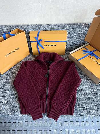 Bagsaaa Louis Vuitton Monogram Jacquard Fleece Jacket in wine