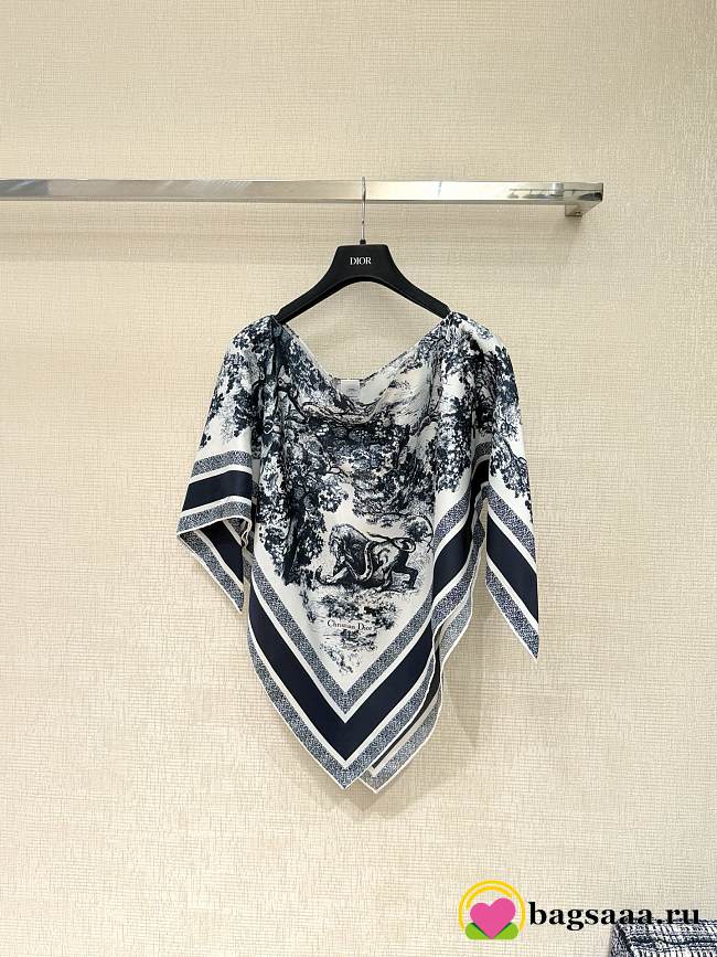 Bagsaaa Dior Toile de Jouy Sauvage Dior Silk Top Ecru and Navy Blue Silk Twill - 130 x 66 cm - 1