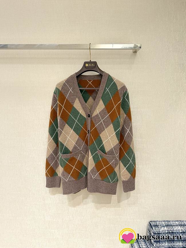 Bagsaaa Loro Piana Drumoak argyle cardigan in virgin wool - 1