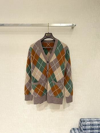 Bagsaaa Loro Piana Drumoak argyle cardigan in virgin wool