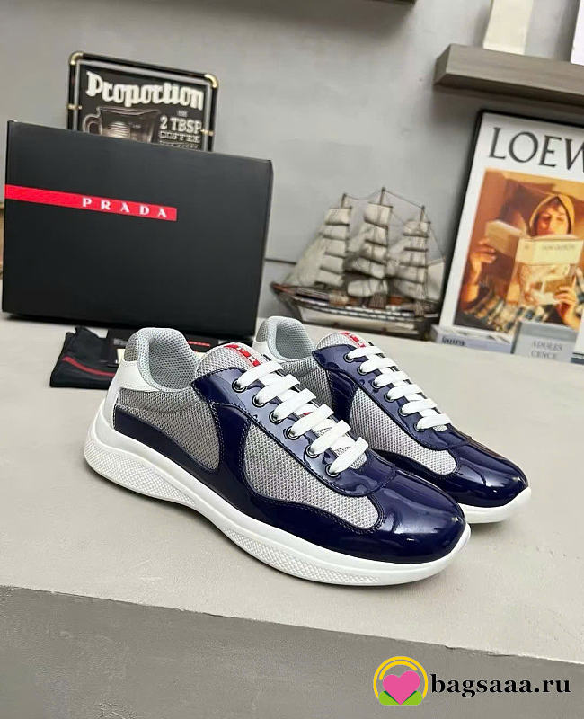 Bagsaaa Prada Patent leather and technical fabric Prada America's Cup sneakers navy blue - 1