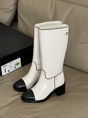 Bagsaaa Chanel mid-calf boots in white patent leather with black cap toes - 1