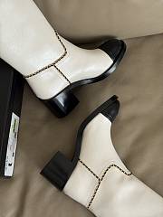 Bagsaaa Chanel mid-calf boots in white patent leather with black cap toes - 4