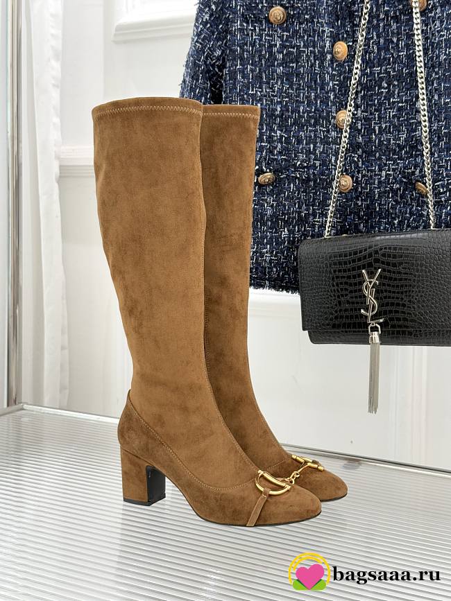 Bagsaaa Gucci Women's boot with half Horsebit 851420 brown suede - 1