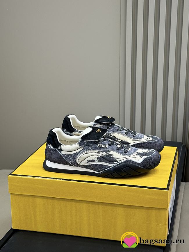 Bagsaaa Fendi Wave Pulse sneakers in grey technical fabric with black suede - 1
