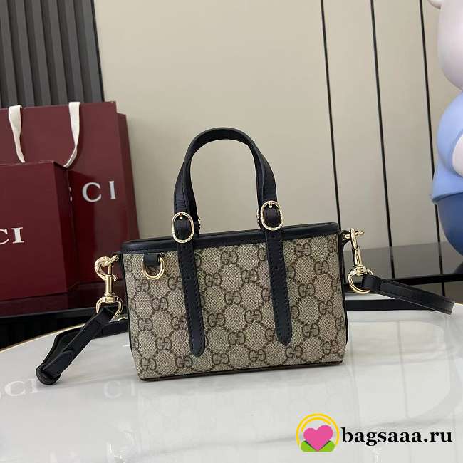 Bagsaaa Gucci Emblem mini bag 855491 beige and black GG fabric - 17.5cm - 1