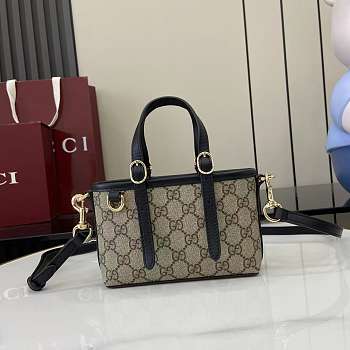 Bagsaaa Gucci Emblem mini bag 855491 beige and black GG fabric - 17.5cm