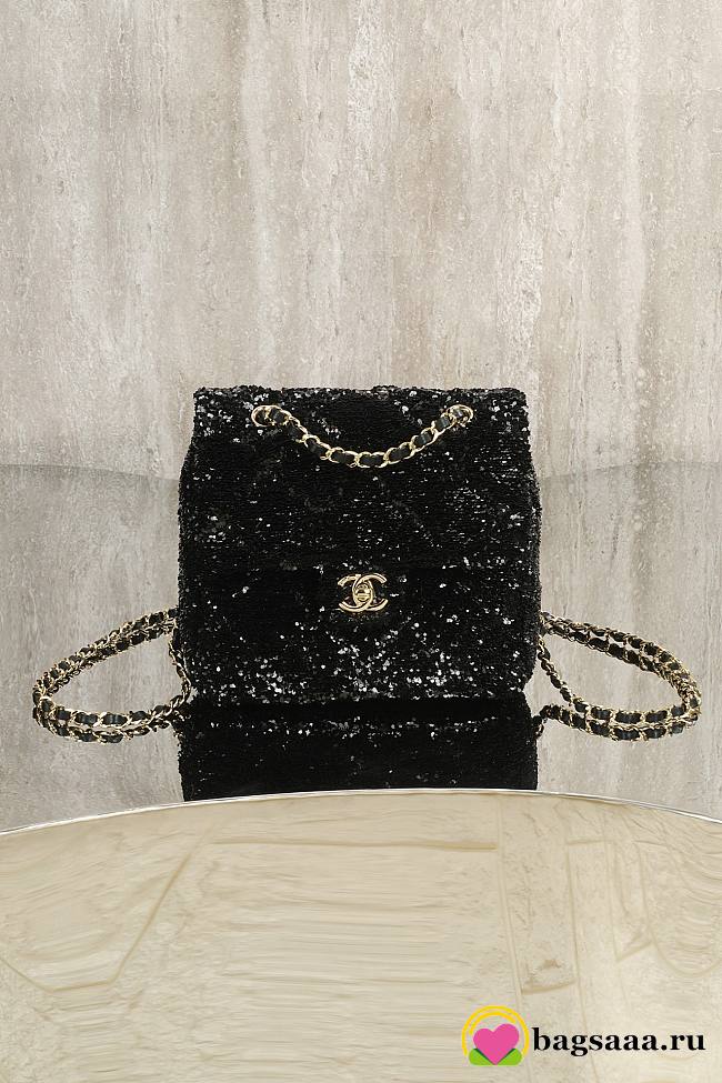 Bagsaaa Chanel Backpack AS5711 Black Quilted Sequins - 21cm - 1
