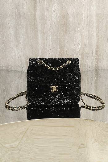 Bagsaaa Chanel Backpack AS5711 Black Quilted Sequins - 21cm