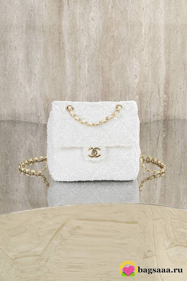 Bagsaaa Chanel Backpack AS5711 White Quilted Sequins - 21cm - 1