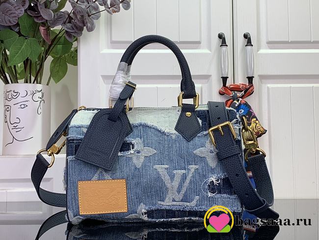 Bagsaaa Louis Vuitton x Nigo Speedy 25 Bandoulière Bag in blue denim - 25cm - 1