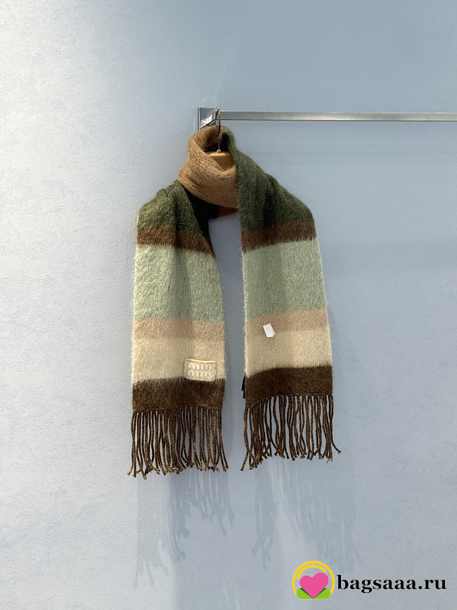 Bagsaaa Miu Miu striped wool and mohair scarf with fringes multi-color - 1