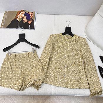 Bagsaaa Chanel beige and gold tweed matching set 