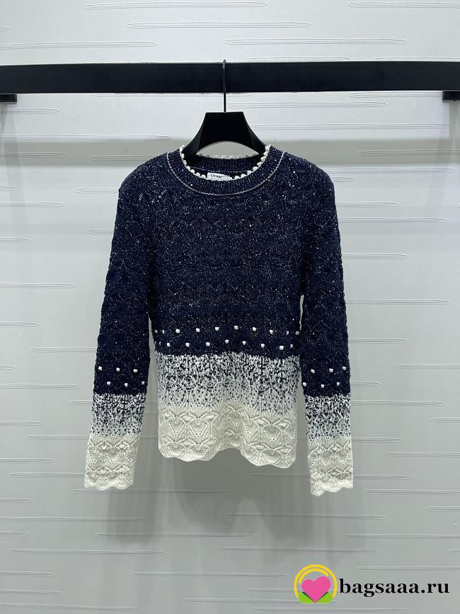 Bagsaaa Chanel navy blue and white sweater - 1