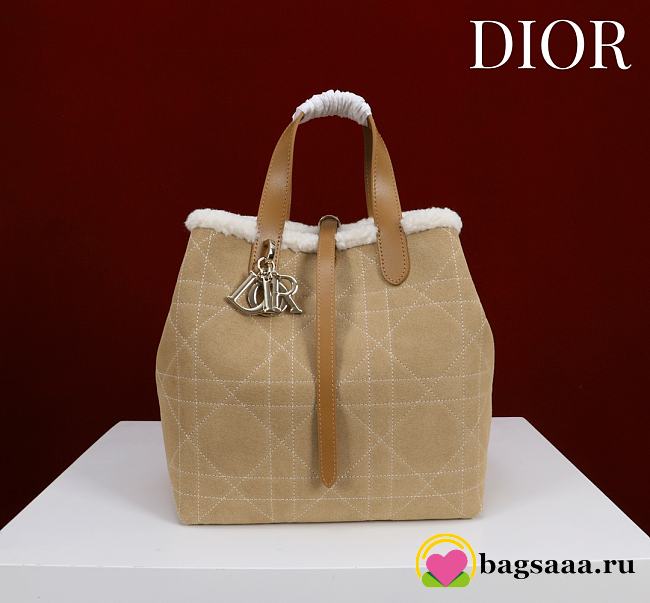 Bagsaaa DiorAlps Medium Dior Toujours Vertical Tote Bag Beige Suede and Ecru Merino Wool - 24cm  - 1