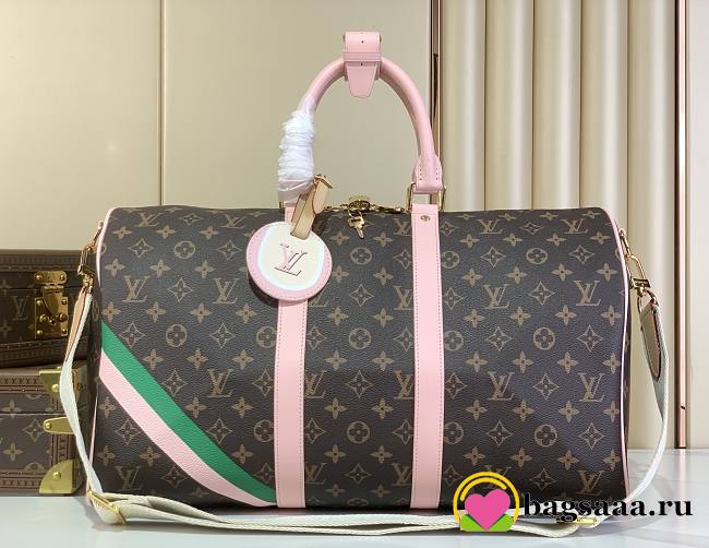 Bagsaaa LV Keepall Bandoulière 45 bag Monogram canvas with pink-and-green stripes - 45cm - 1