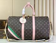 Bagsaaa LV Keepall Bandoulière 45 bag Monogram canvas with pink-and-green stripes - 45cm - 1