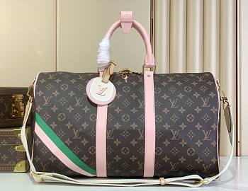Bagsaaa LV Keepall Bandoulière 45 bag Monogram canvas with pink-and-green stripes - 45cm