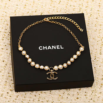 Bagsaaa Chanel 2024 Bead Strand CC Gold and Cream Pearl Necklace