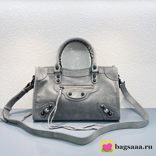 Bagsaaa Balenciaga Le City Bag Small in storm grey waxed suede calfskin - 30cm - 1
