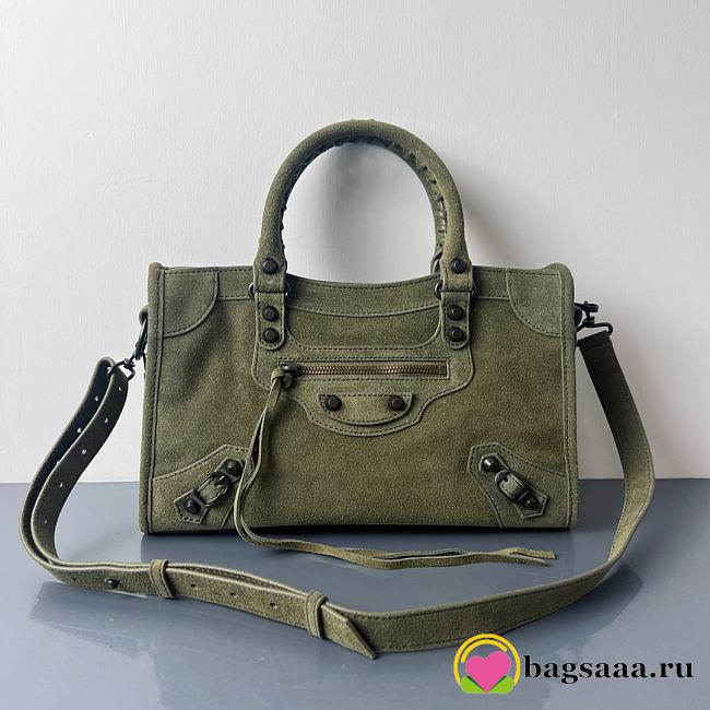 Bagsaaa Balenciaga Le City Bag Small in olive green waxed suede calfskin - 30cm - 1