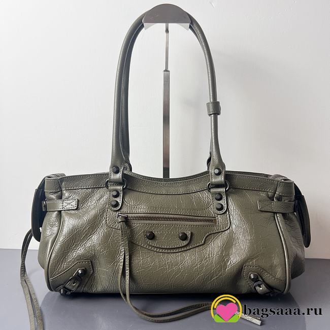 Bagsaaa Balenciaga Le City Bag East-West in army green Arena lambskin - 40 cm - 1