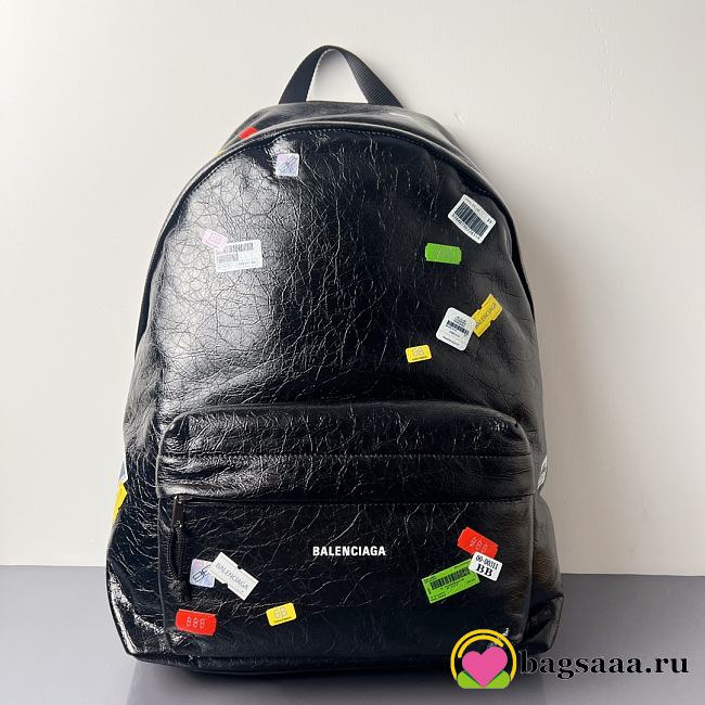 Bagsaaa Balenciaga Explorer Backpack in black Arena lambskin with printed stickers - 47cm - 1