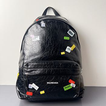Bagsaaa Balenciaga Explorer Backpack in black Arena lambskin with printed stickers - 47cm