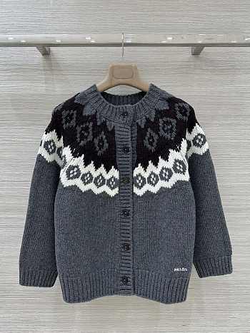 Bagsaaa Prada Intarsia Wool-Cashmere Button-Front Cardigan gray