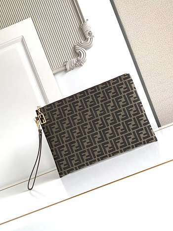Bagsaaa Fendi Flat Baguette Large Pouch in brown FF jacquard fabric - 34cm