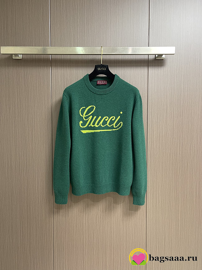 Bagsaaa Gucci knit wool sweater with intarsia in dark green - 1