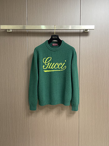 Bagsaaa Gucci knit wool sweater with intarsia in dark green