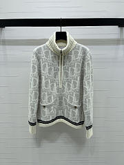 Bagsaaa Dior Oblique pattern half-zip sweater in a gray and white wool blend - 1