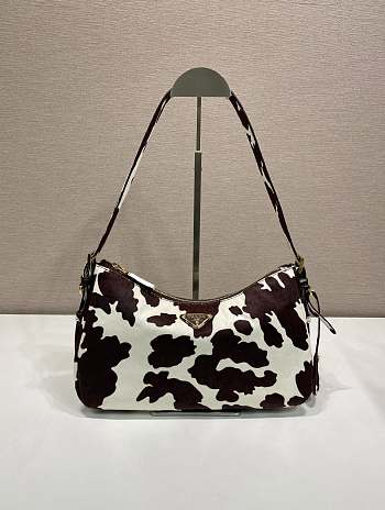 Bagsaaa Prada Aimèe medium printed calf hair shoulder bag in white and dark brown 1BC229 - 31cm