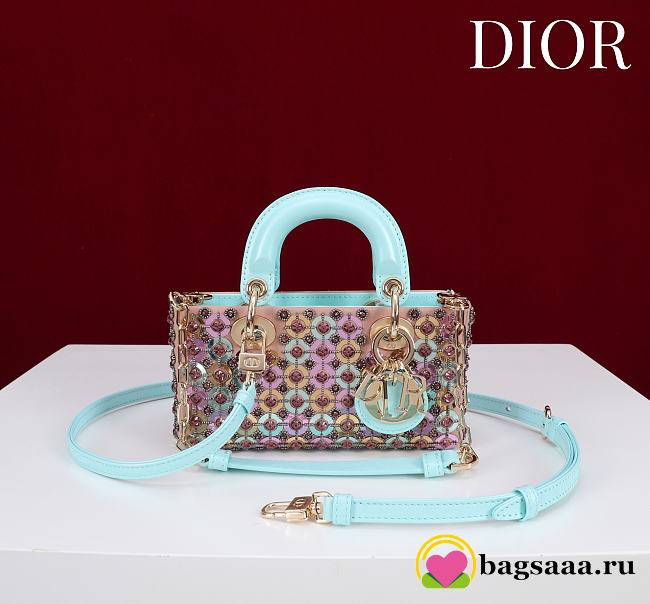 Bagsaaa Dior Lady D-Joy micro bag in multicolor glass material with light blue leather - 16cm - 1