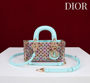 Bagsaaa Dior Lady D-Joy micro bag in multicolor glass material with light blue leather - 16cm