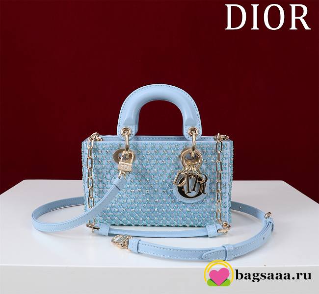 Bagsaaa Dior Lady D-Joy bag in cloud blue color with a crystal-studded - 16cm - 1