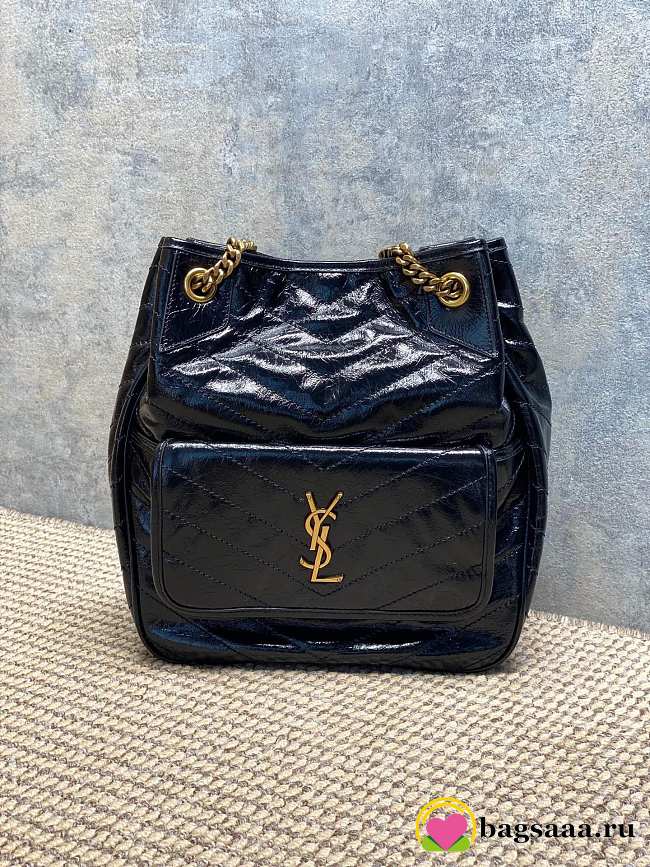 Bagsaaa YSL Saint Laurent Niki Small tote bag in black crinkled glossed-leather - 35cm - 1