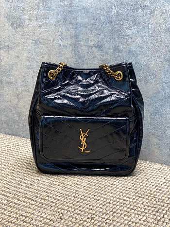 Bagsaaa YSL Saint Laurent Niki Small tote bag in black crinkled glossed-leather - 35cm