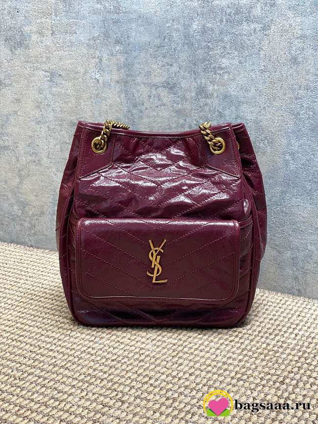 Bagsaaa YSL Saint Laurent Niki Small tote bag in red crinkled glossed-leather - 35cm - 1