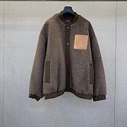 Bagsaaa Loewe brown sherpa bomber jacket with an Anagram leather patch pocket - 1