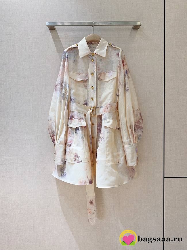 Bagsaaa Zimmermann Hypnotic Utility Mini Dress in cream floral linen - 1