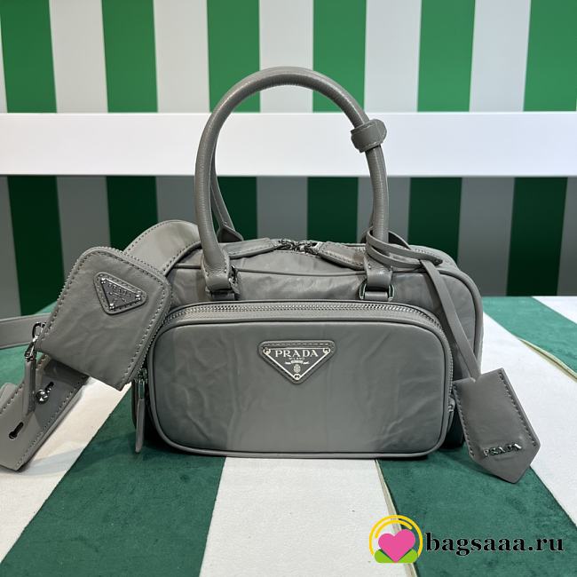 Bagsaaa Prada small antique nappa leather multi-pocket top-handle bag gray - 24cm - 1