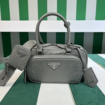 Bagsaaa Prada small antique nappa leather multi-pocket top-handle bag gray - 24cm