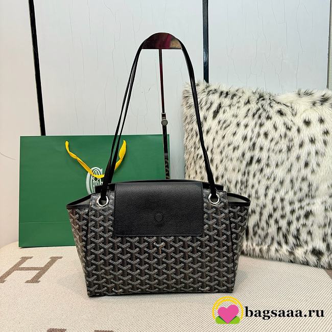 Bagsaaa Goyard Rouette Souple PM bag in black goyardine canvas and leather -30cm - 1
